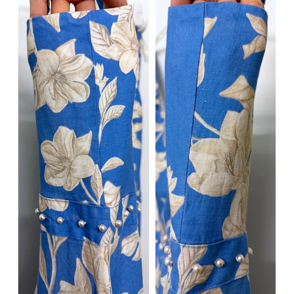 Agua by Agua Bendita Lima Madera Maxi Dress Linen Blue Ivory Floral Print L - Picture 14 of 16